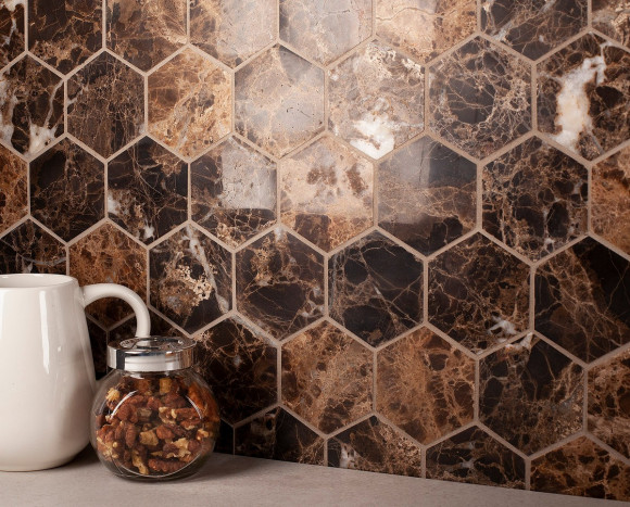 Мозаика Wild Stone Hexagon Dark Emperador Polished 63x63 (JMST6303P) 282x260x8, натуральный мрамор Мозаика Wild Stone Hexagon Dark Emperador Polished 63x63 (JMST6303P) 282x260x8, натуральный мрамор