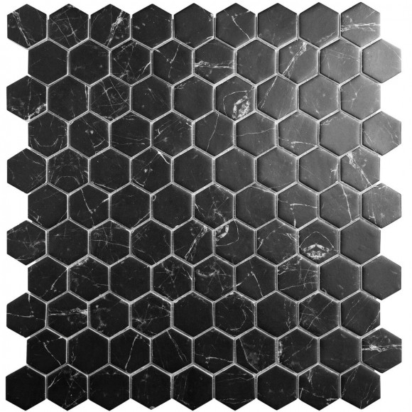 Мозаика Vidrepur Hex Supreme Marquina (на сетке) Мозаика Vidrepur Hex Supreme Marquina (на сетке)